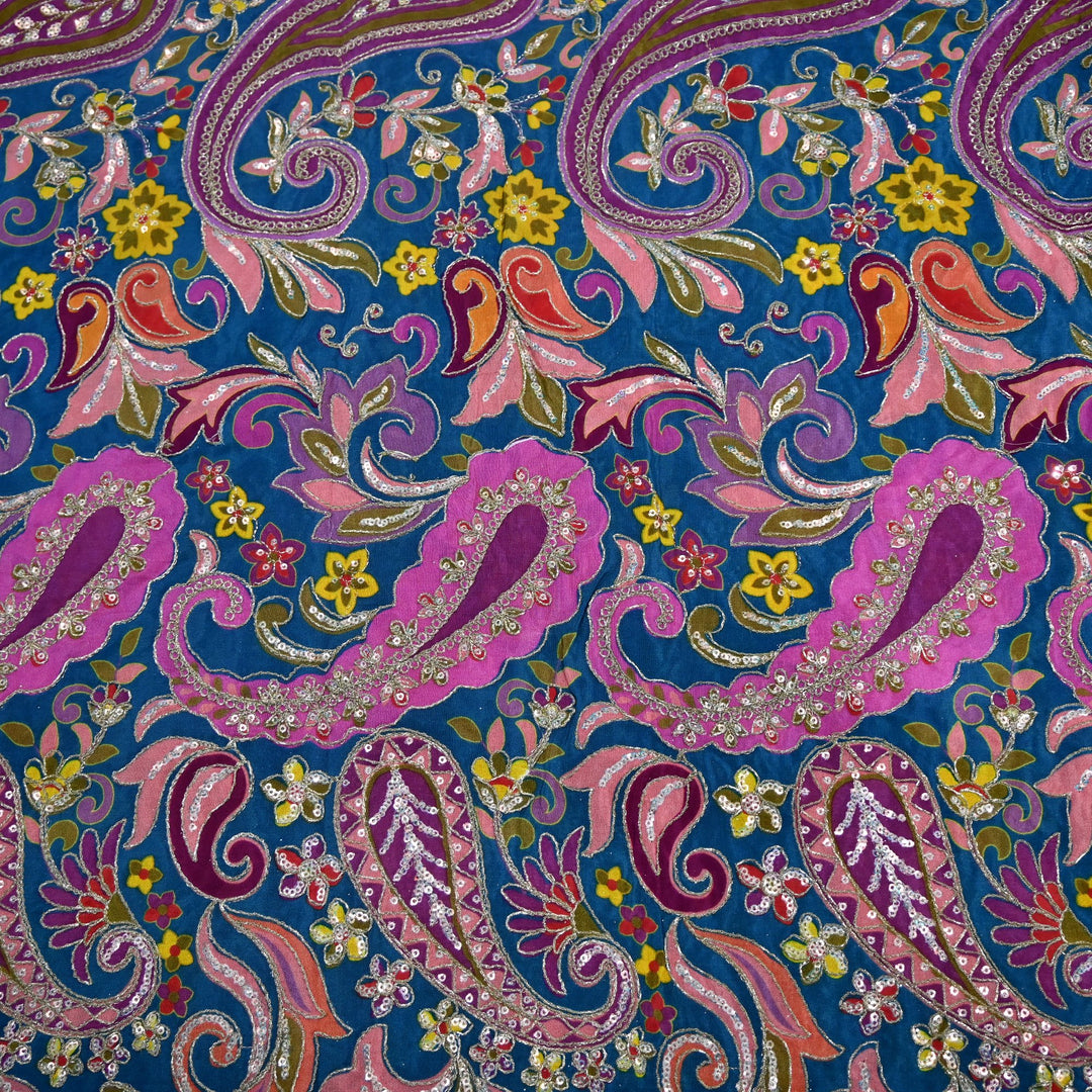 Royal Crepe Position Print Zari & Sequin Heavy Work Fabric