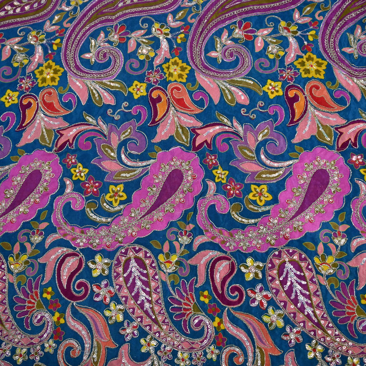 Royal Crepe Position Print Zari & Sequin Heavy Work Fabric