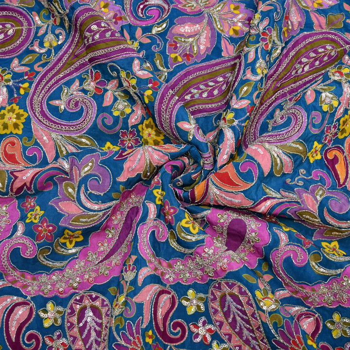 Royal Crepe Position Print Zari & Sequin Heavy Work Fabric