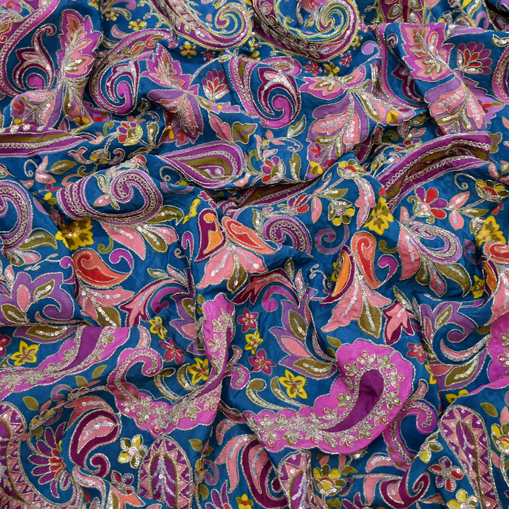 Royal Crepe Position Print Zari & Sequin Heavy Work Fabric