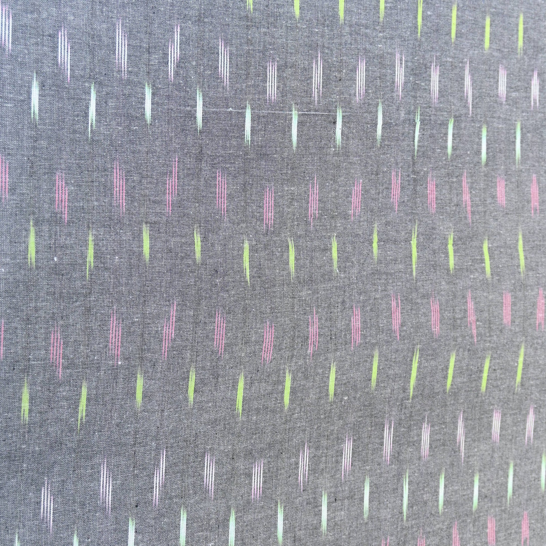 Gery Color Cotton Ikkat Print Fabric-000674-6