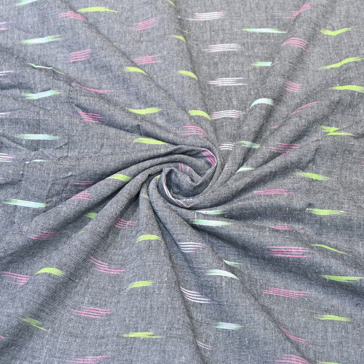 Gery Color Cotton Ikkat Print Fabric-000674-6