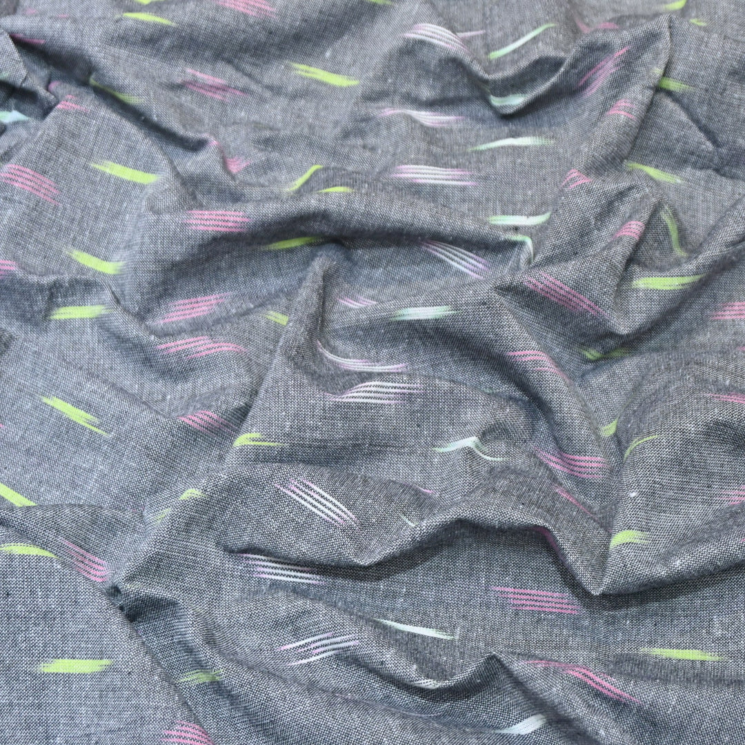 Gery Color Cotton Ikkat Print Fabric-000674-6
