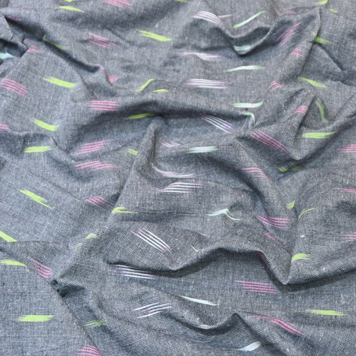 Gery Color Cotton Ikkat Print Fabric-000674-6