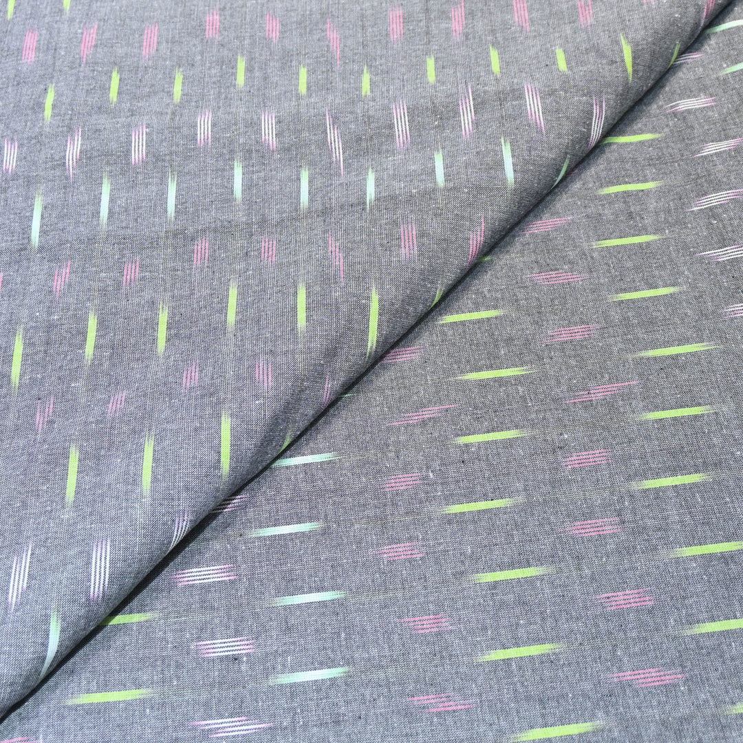 Gery Color Cotton Ikkat Print Fabric-000674-6