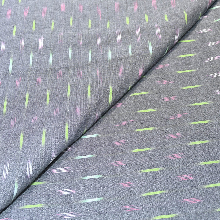 Gery Color Cotton Ikkat Print Fabric-000674-6