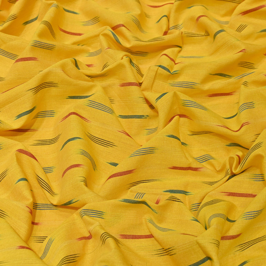 Fuel Yellow Color Cotton Ikkat Print Fabric-000674-11