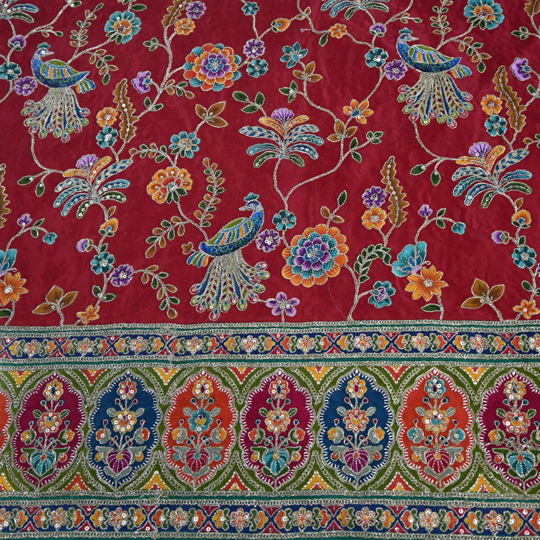 Crepe Position Print Zari Sequins Embroidery with One-Side Border