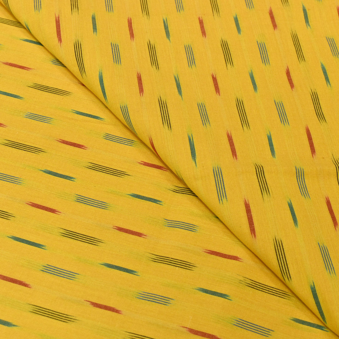 Fuel Yellow Color Cotton Ikkat Print Fabric-000674-11