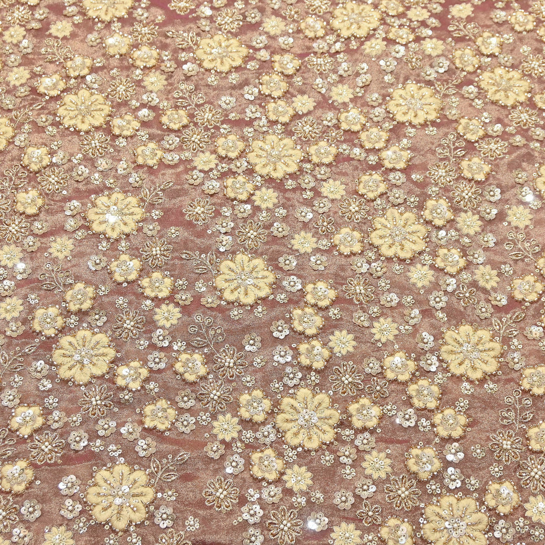 Premium Dyed Tissue Fabric with Thread, Moti & Sequins Embroidery | R-030017-2