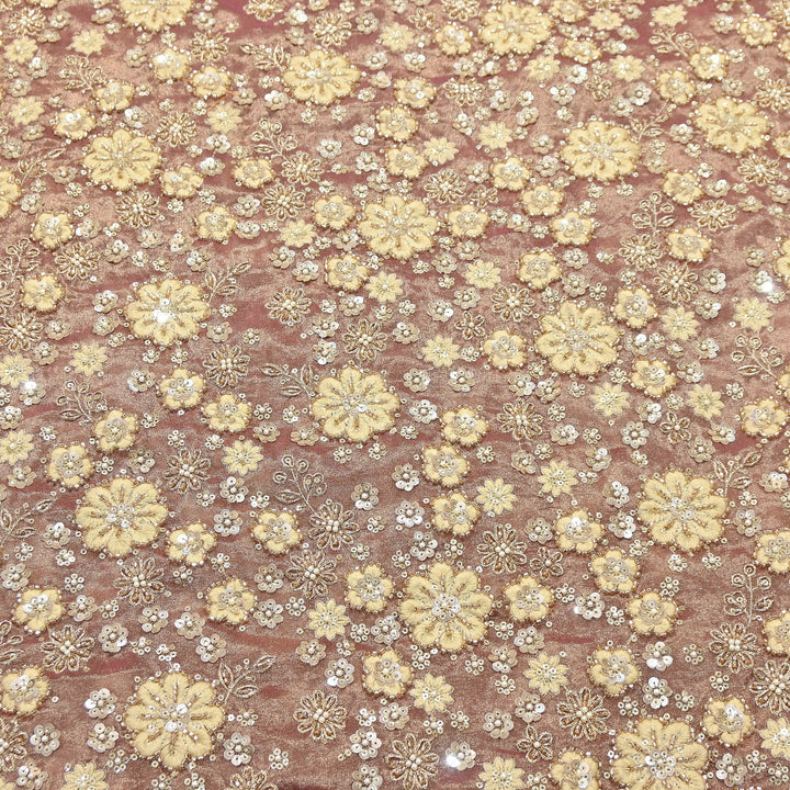 Premium Dyed Tissue Fabric with Thread, Moti & Sequins Embroidery | R-030017-2