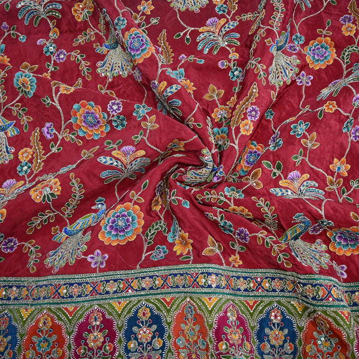 Crepe Position Print Zari Sequins Embroidery with One-Side Border