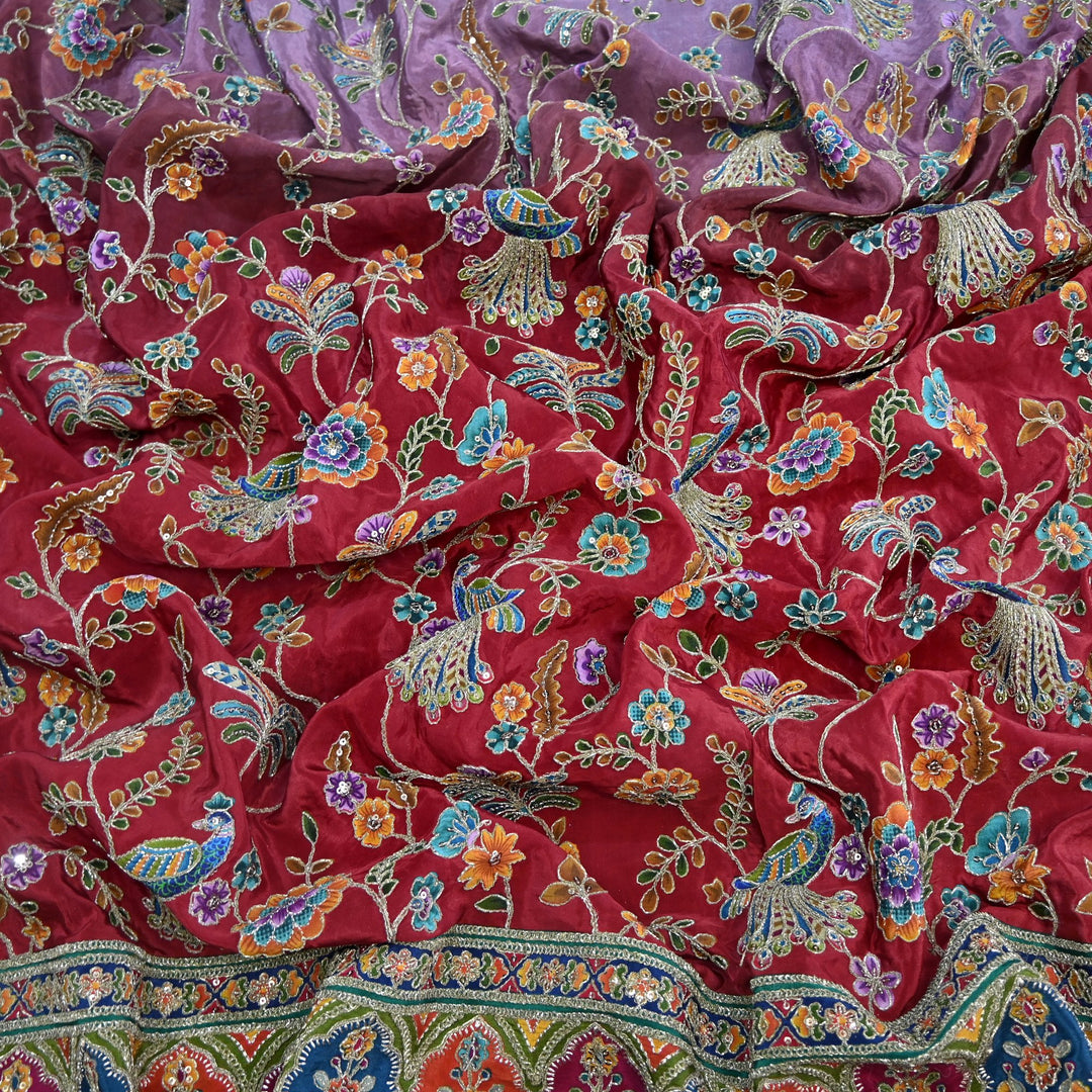 Crepe Position Print Zari Sequins Embroidery with One-Side Border