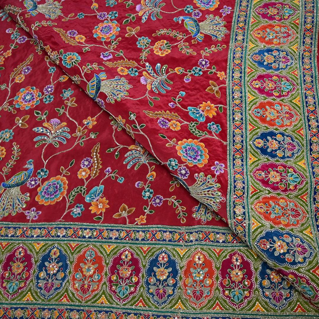 Crepe Position Print Zari Sequins Embroidery with One-Side Border