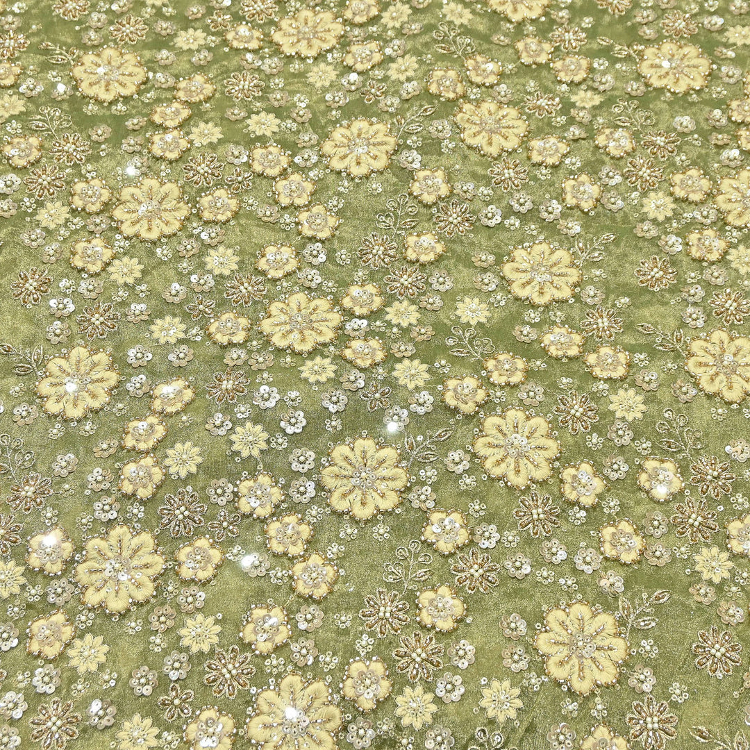Premium Dyed Tissue Fabric with Thread, Moti & Sequins Embroidery | R-030017-3
