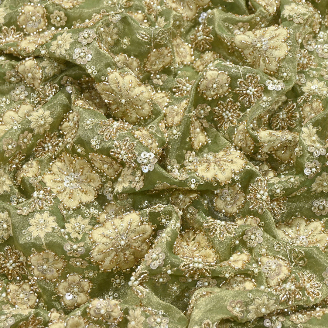 Premium Dyed Tissue Fabric with Thread, Moti & Sequins Embroidery | R-030017-3