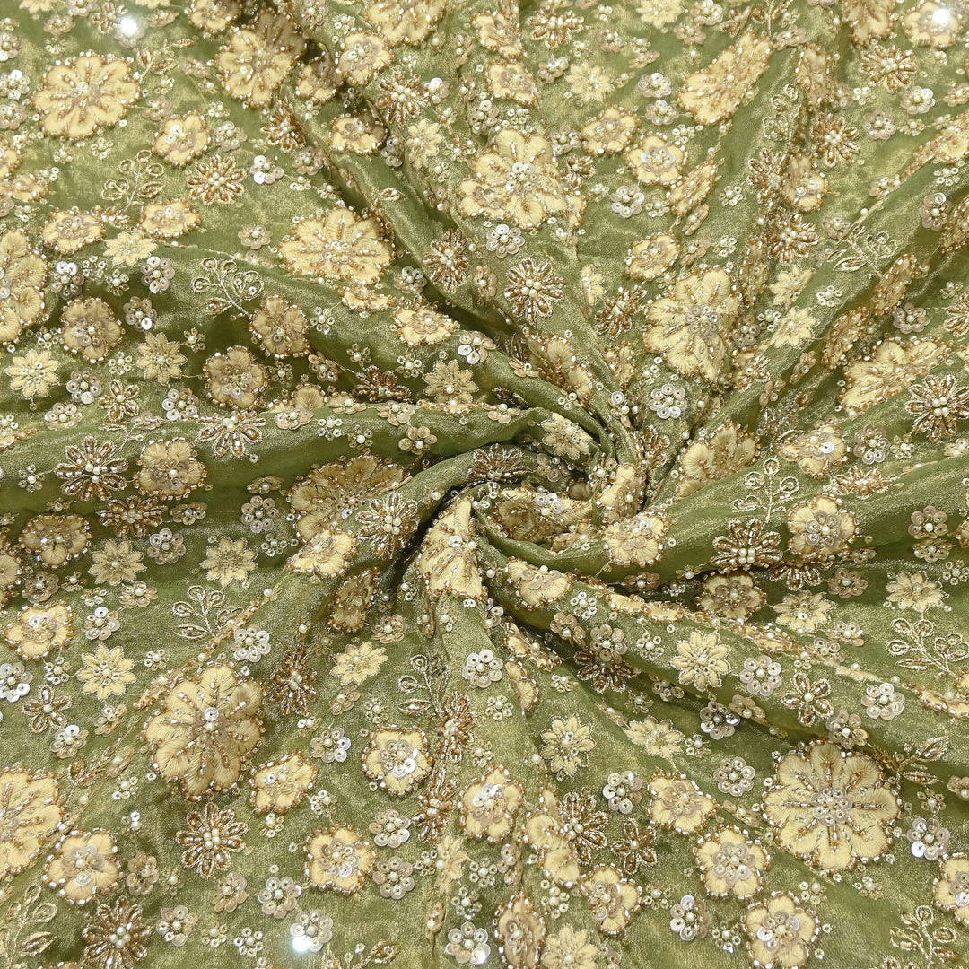 Premium Dyed Tissue Fabric with Thread, Moti & Sequins Embroidery | R-030017-3