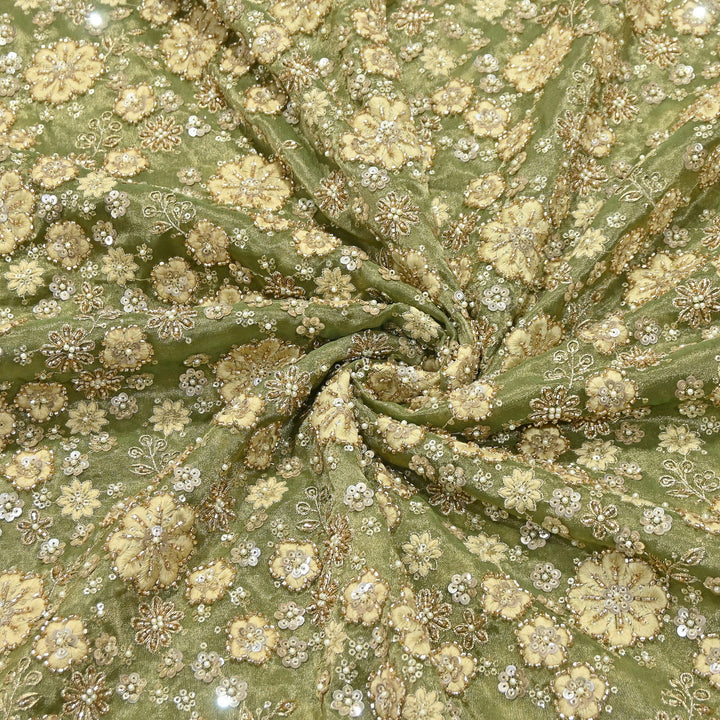 Premium Dyed Tissue Fabric with Thread, Moti & Sequins Embroidery | R-030017-3