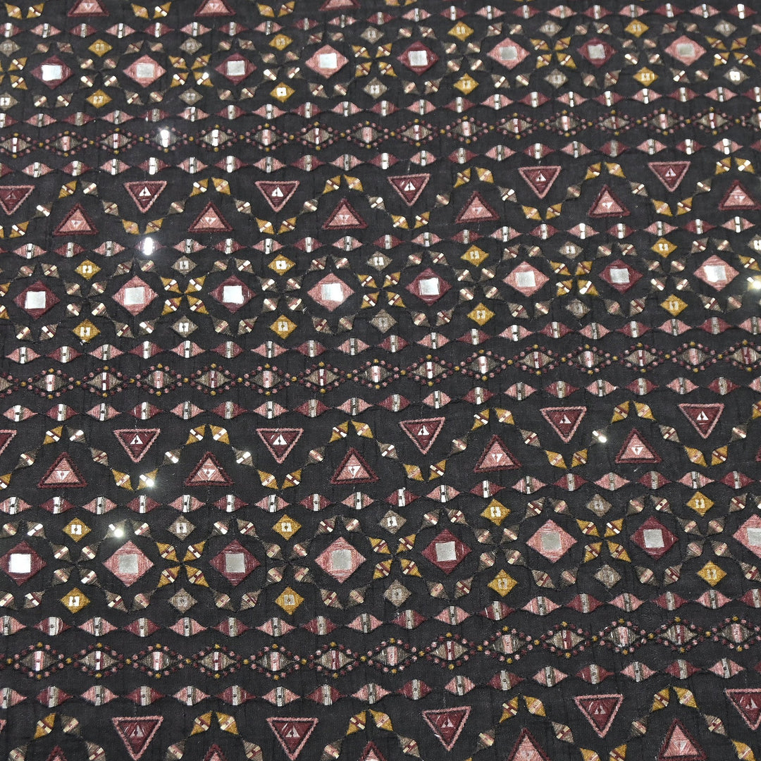 Premium Dyed Dola Print Mirror & Sequins Embroidery Fabric | FA1034-1