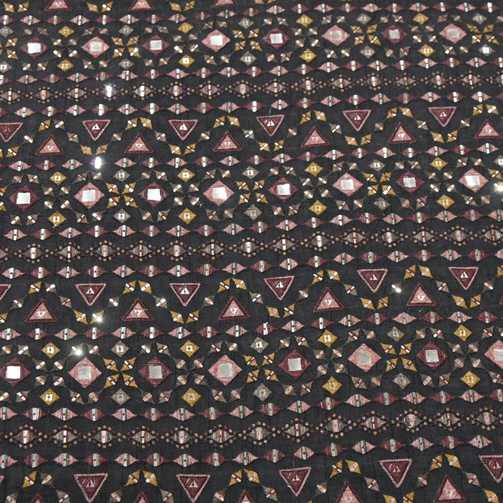 Premium Dyed Dola Print Mirror & Sequins Embroidery Fabric | FA1034-1