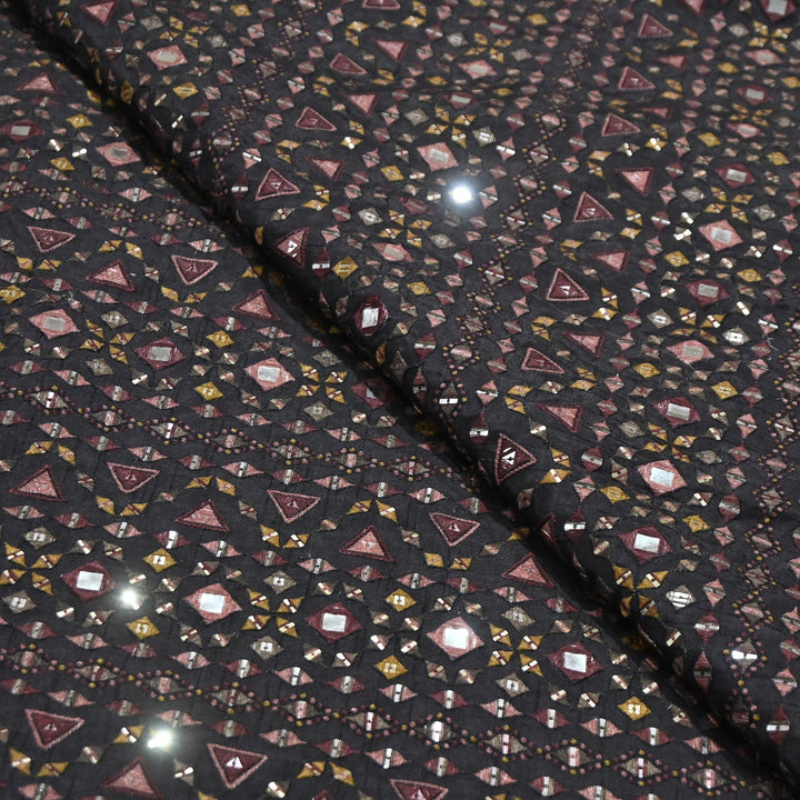 Premium Dyed Dola Print Mirror & Sequins Embroidery Fabric | FA1034-1