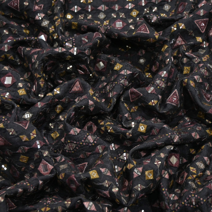 Premium Dyed Dola Print Mirror & Sequins Embroidery Fabric | FA1034-1