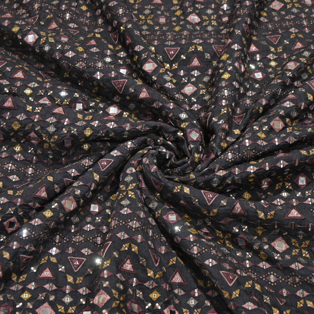 Premium Dyed Dola Print Mirror & Sequins Embroidery Fabric | FA1034-1