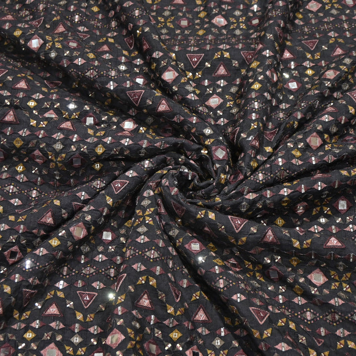 Premium Dyed Dola Print Mirror & Sequins Embroidery Fabric | FA1034-1