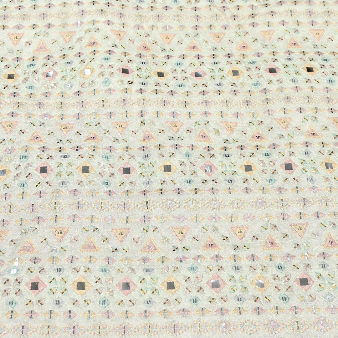 Premium Dyed Dola Print Mirror & Sequins Embroidery Fabric | FA1034-2