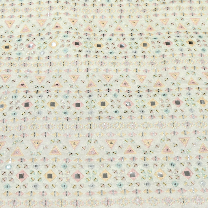 Premium Dyed Dola Print Mirror & Sequins Embroidery Fabric | FA1034-2