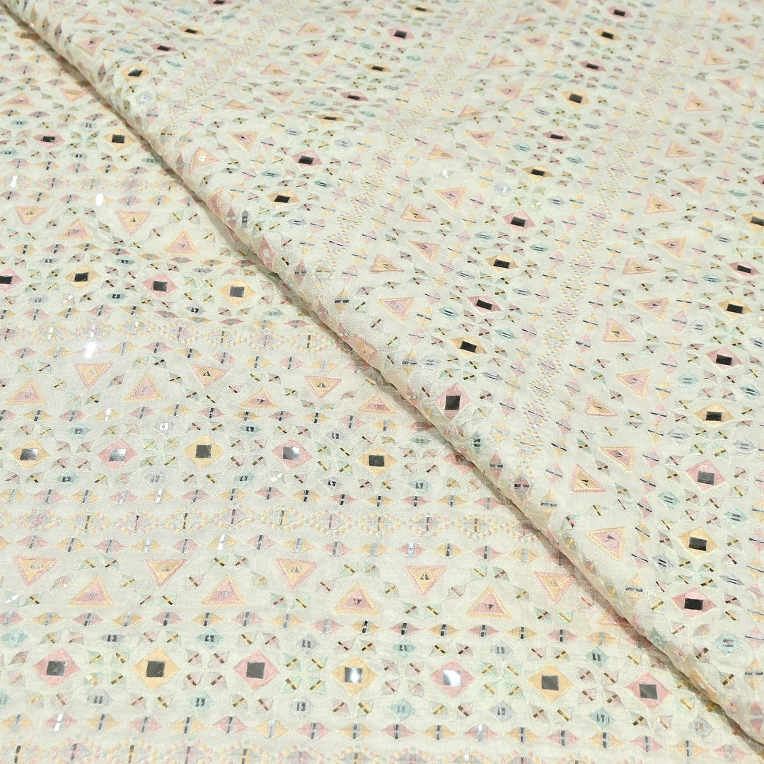 Premium Dyed Dola Print Mirror & Sequins Embroidery Fabric | FA1034-2