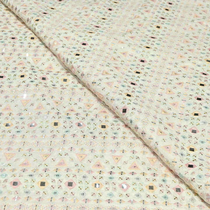 Premium Dyed Dola Print Mirror & Sequins Embroidery Fabric | FA1034-2