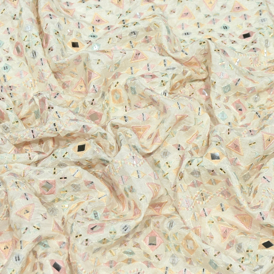 Premium Dyed Dola Print Mirror & Sequins Embroidery Fabric | FA1034-2