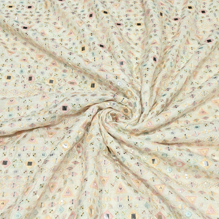 Premium Dyed Dola Print Mirror & Sequins Embroidery Fabric | FA1034-2