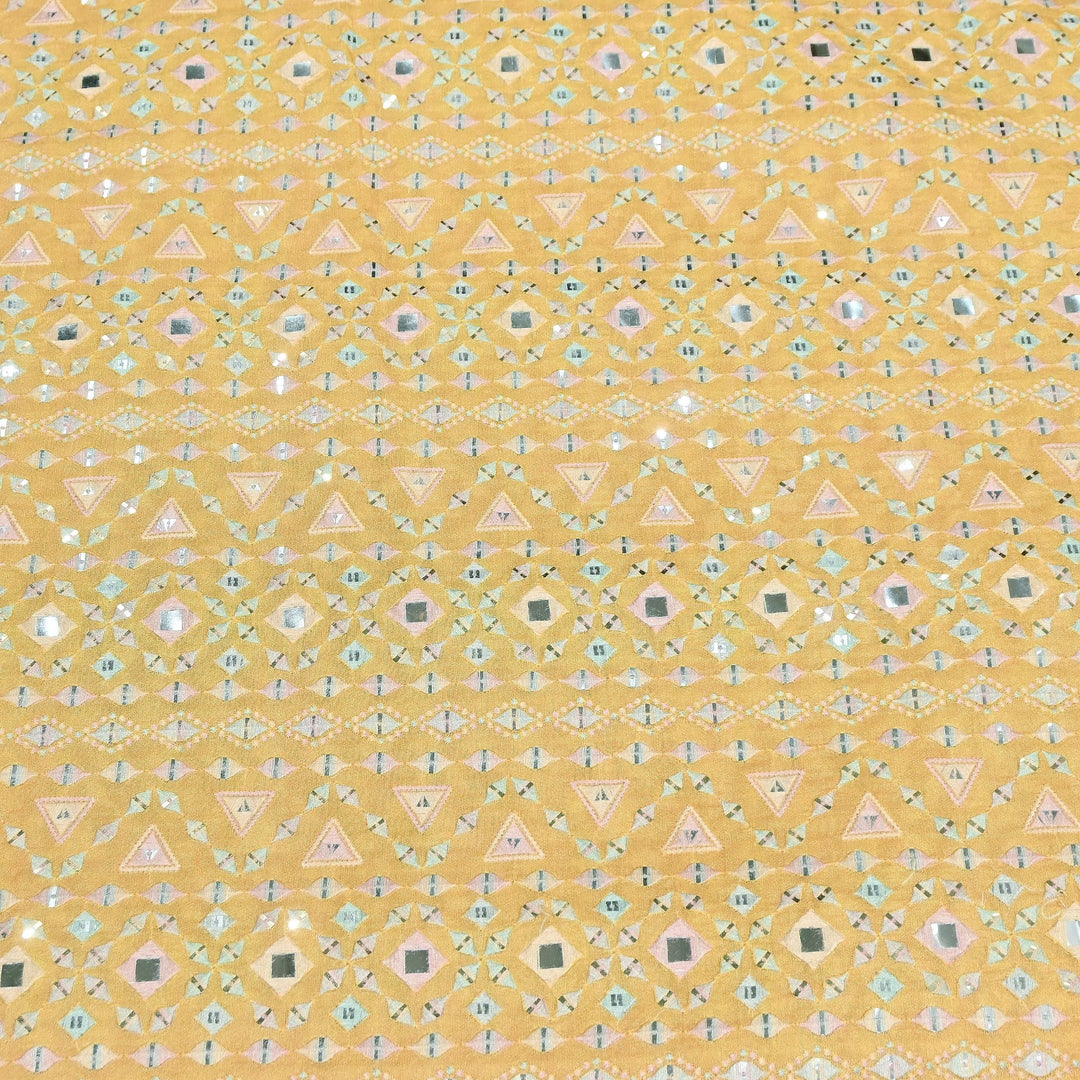 Premium Dyed Dola Print Mirror & Sequins Embroidery Fabric | FA1034-3