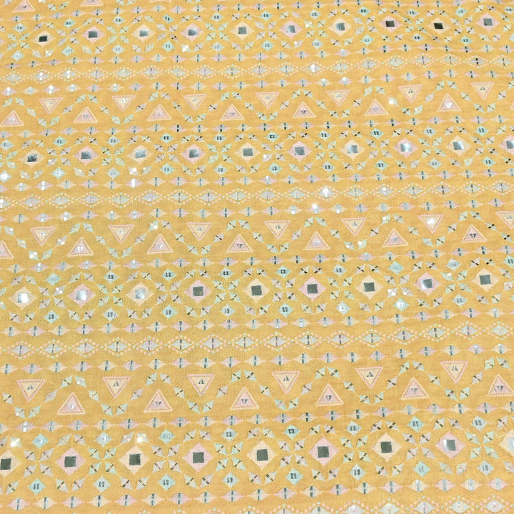 Premium Dyed Dola Print Mirror & Sequins Embroidery Fabric | FA1034-3