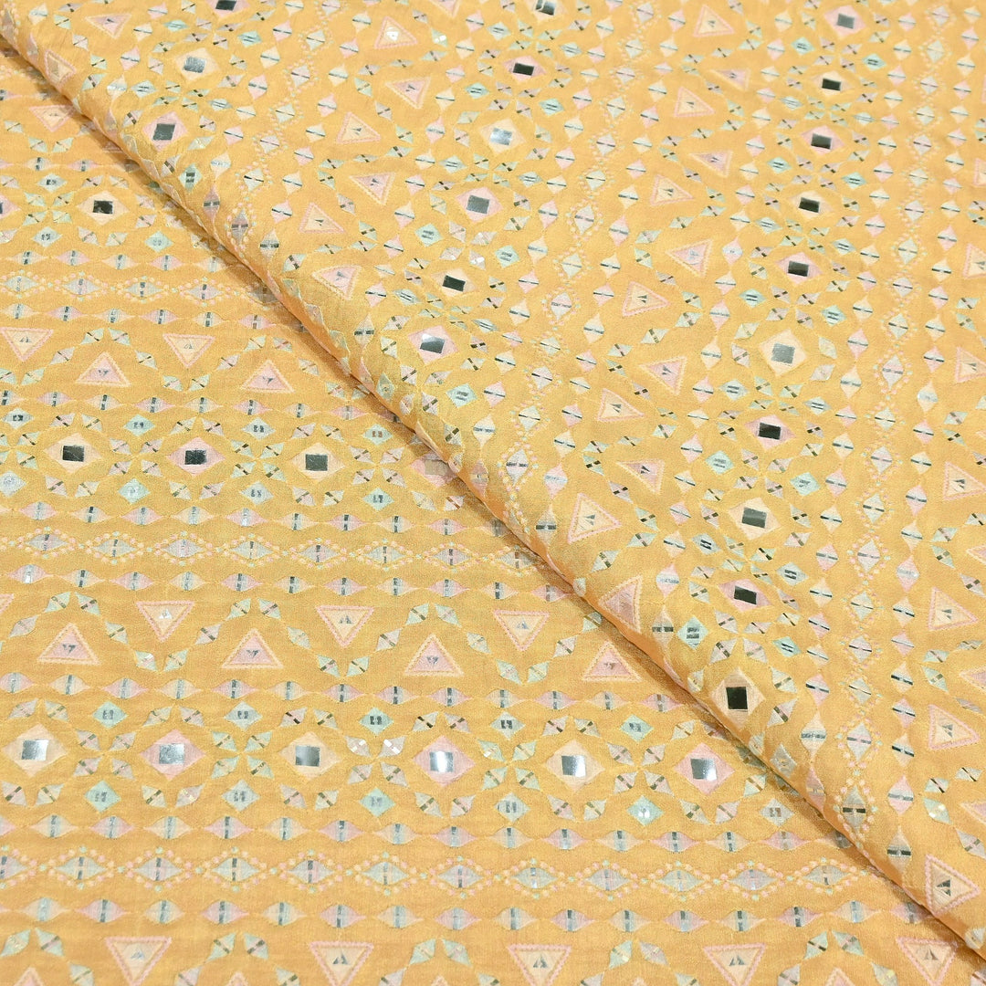 Premium Dyed Dola Print Mirror & Sequins Embroidery Fabric | FA1034-3