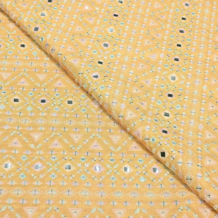Premium Dyed Dola Print Mirror & Sequins Embroidery Fabric | FA1034-3