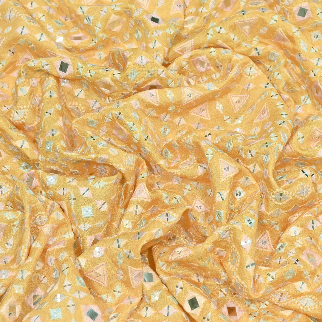 Premium Dyed Dola Print Mirror & Sequins Embroidery Fabric | FA1034-3