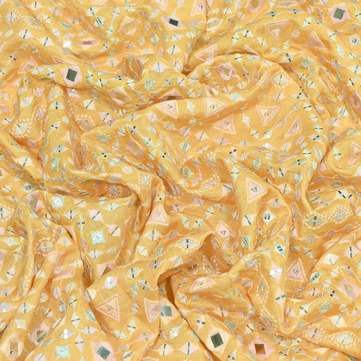 Premium Dyed Dola Print Mirror & Sequins Embroidery Fabric | FA1034-3