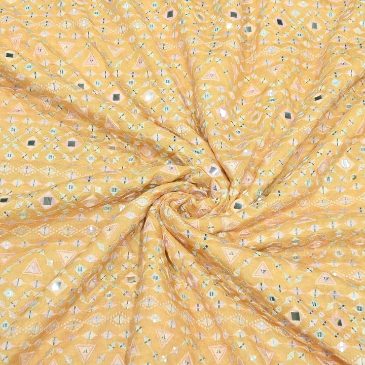 Premium Dyed Dola Print Mirror & Sequins Embroidery Fabric | FA1034-3