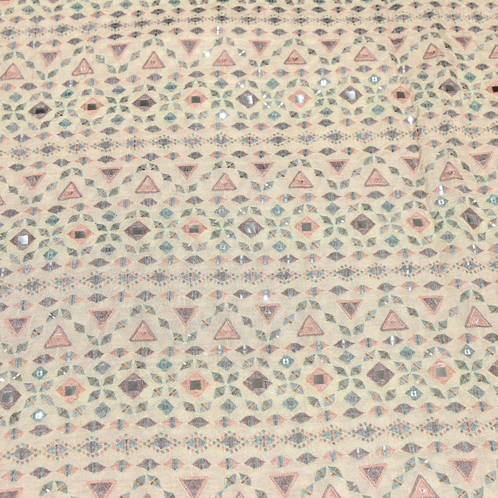 Premium Dyed Dola Print Mirror & Sequins Embroidery Fabric | FA1034-4