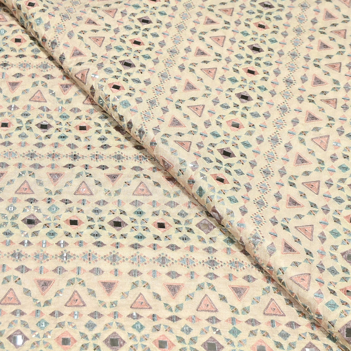 Premium Dyed Dola Print Mirror & Sequins Embroidery Fabric | FA1034-4