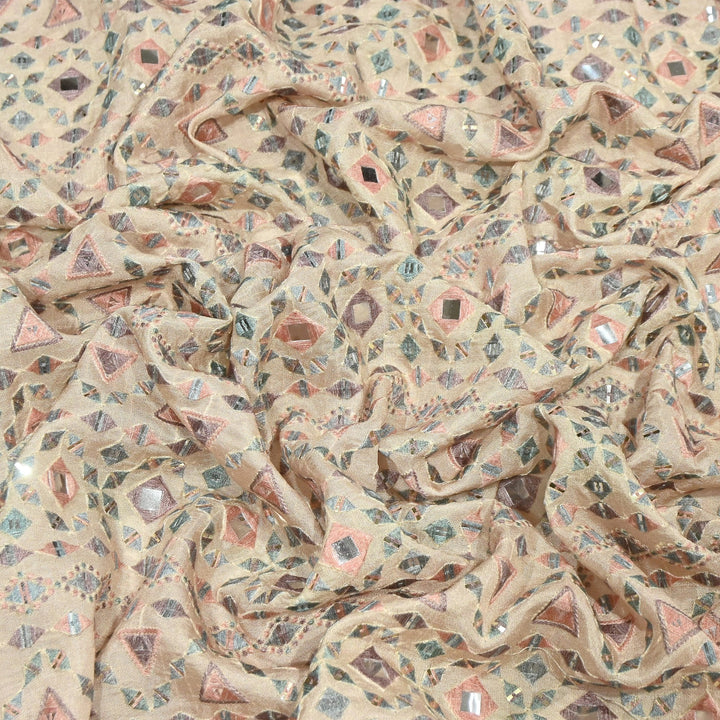 Premium Dyed Dola Print Mirror & Sequins Embroidery Fabric | FA1034-4