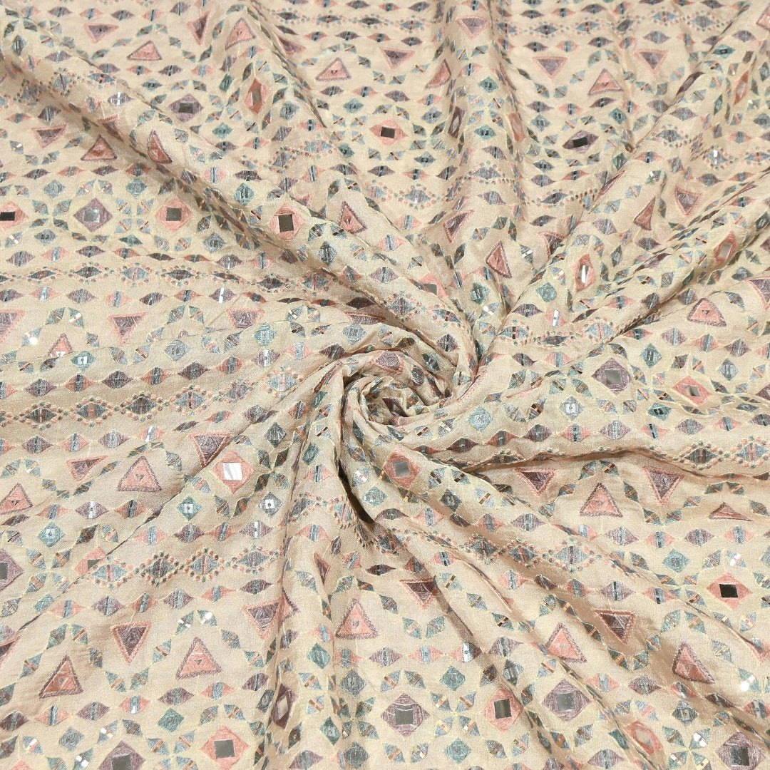 Premium Dyed Dola Print Mirror & Sequins Embroidery Fabric | FA1034-4
