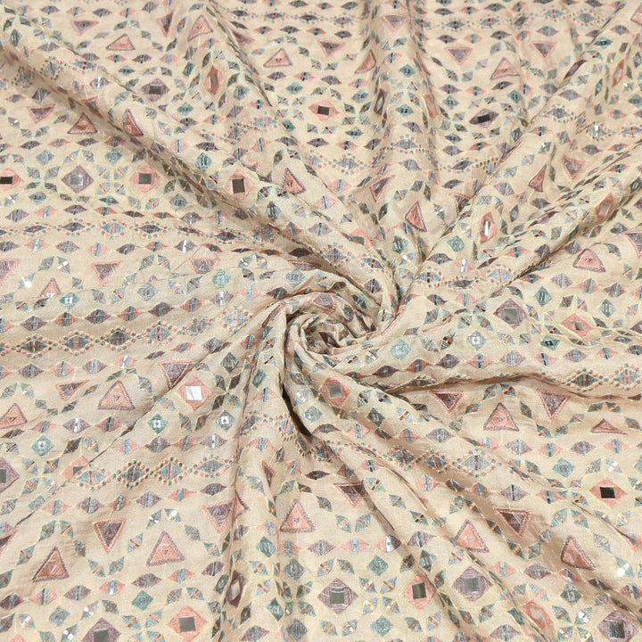 Premium Dyed Dola Print Mirror & Sequins Embroidery Fabric | FA1034-4
