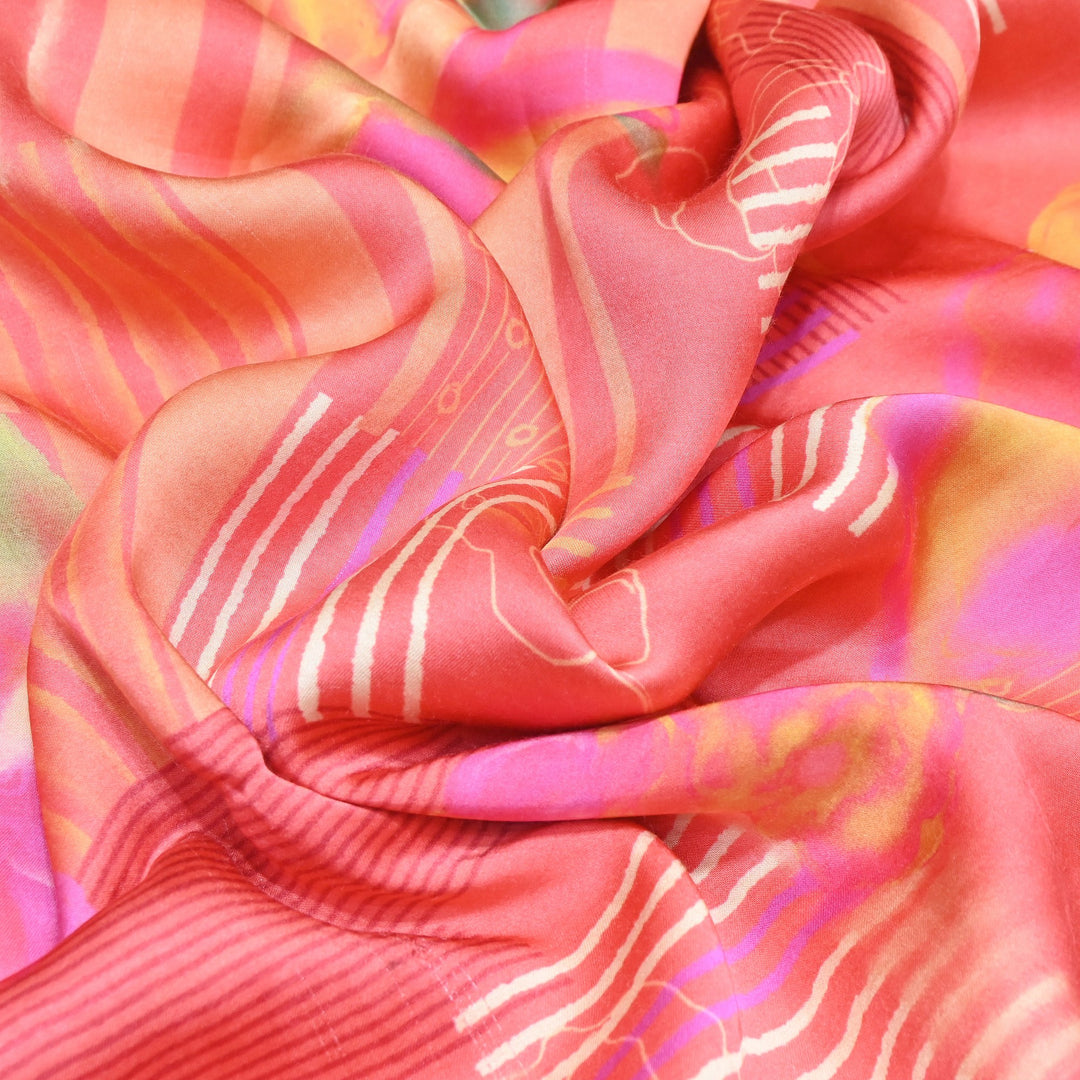 Elegant Modal Satin Digital Print Fabric 6 – Soft Luxury Designer Fabric - 001416- T11