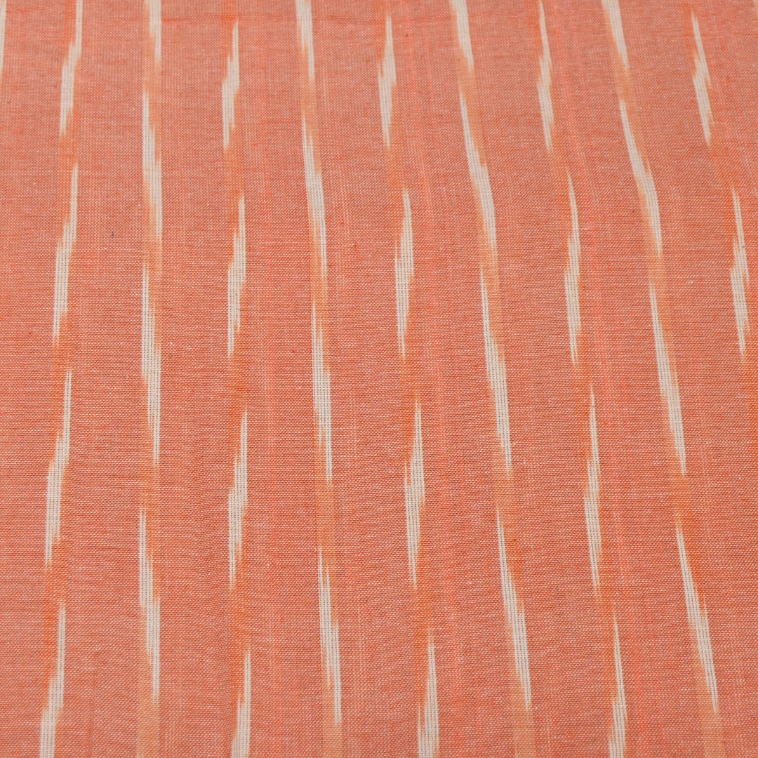 Coral Peach Color Cotton Ikkat Print Fabric-000674-16