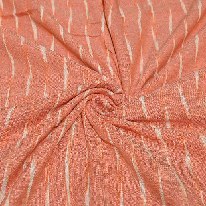 Coral Peach Color Cotton Ikkat Print Fabric-000674-16