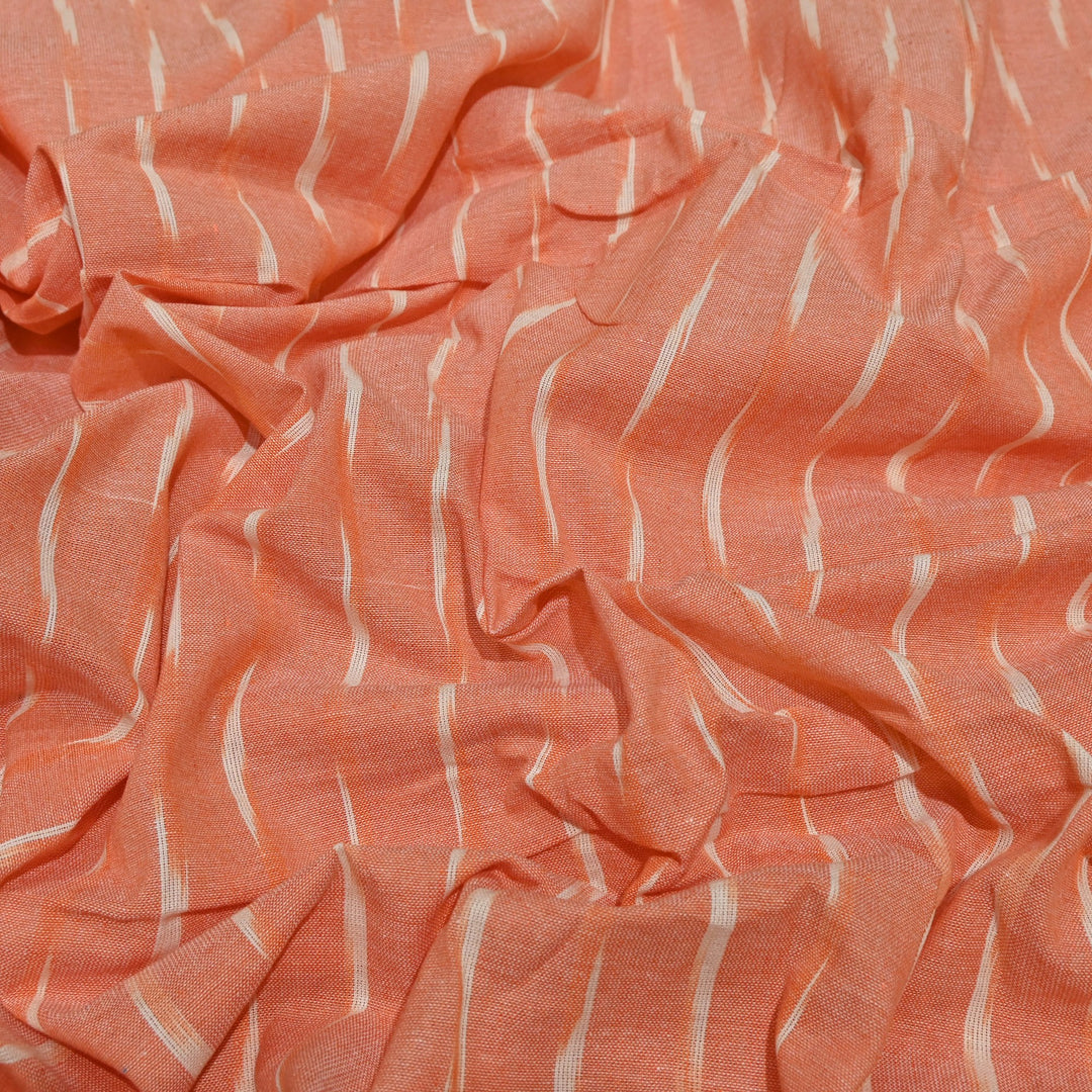 Coral Peach Color Cotton Ikkat Print Fabric-000674-16